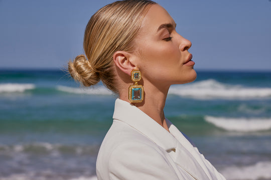 Jennifer Earrings Light Blue Quartz & Clear Quartz Crystal (PRE-ORDER)