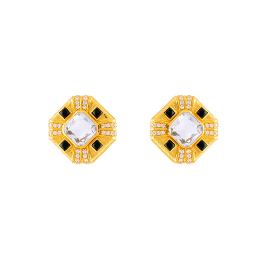 Milly Earrings Clear Quartz Crystal & Black Onyx