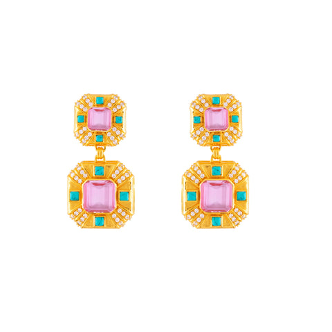 Carrie Earrings Pink Quartz, Turquoise & Clear Quartz
