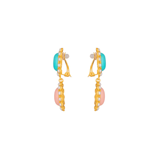 Ada Earrings Pink Coral, Turquoise & Pearls