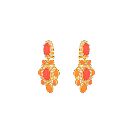 Isola Earrings Orange & Red Coral & Pearls
