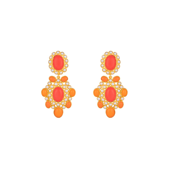 Isola Earrings Orange & Red Coral & Pearls