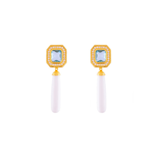 Christina Earrings Light Blue Quartz, Clear Quartz Crystal & White Stone