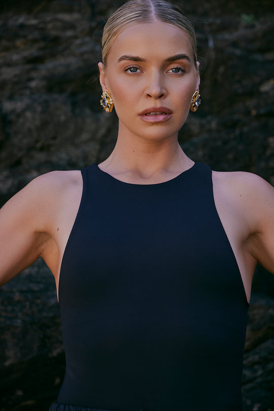 Milly Earrings Clear Quartz Crystal & Black Onyx