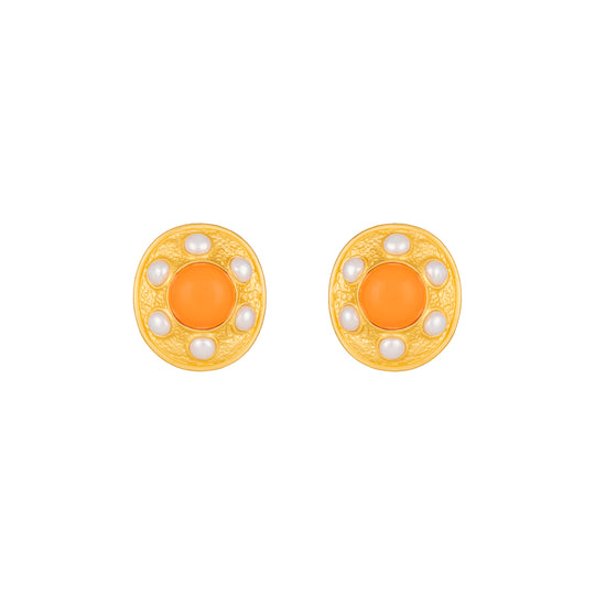 Vivienne Earrings Orange Coral & Pearls