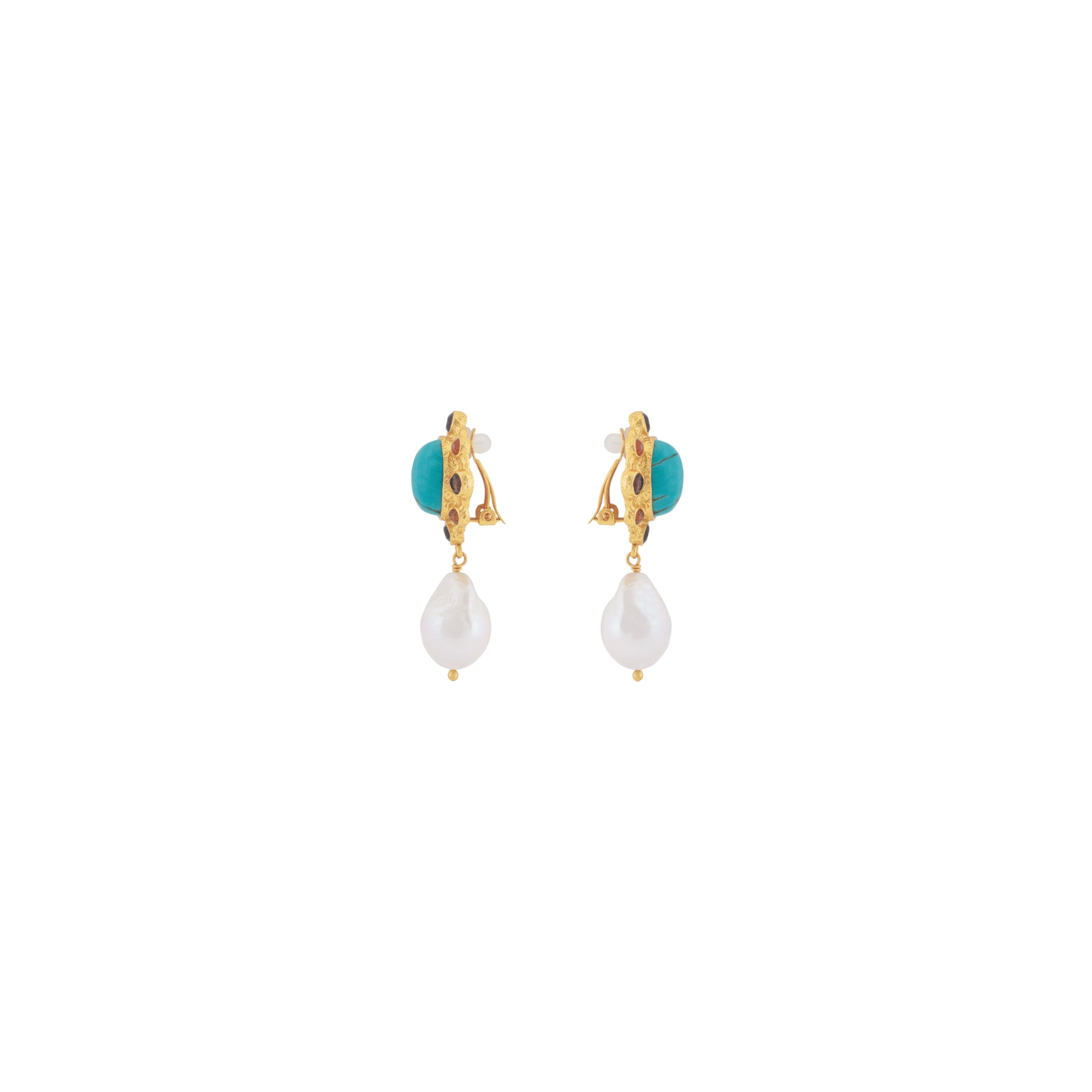 Vivi Earrings Golden Turquoise, Citrine Quartz & Baroque Pearl