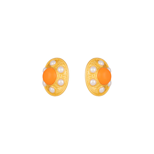 Vivienne Earrings Orange Coral & Pearls