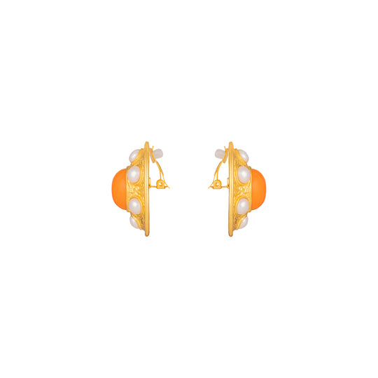 Vivienne Earrings Orange Coral & Pearls