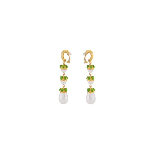 Delfina Earrings Green Turquoise & Pearl