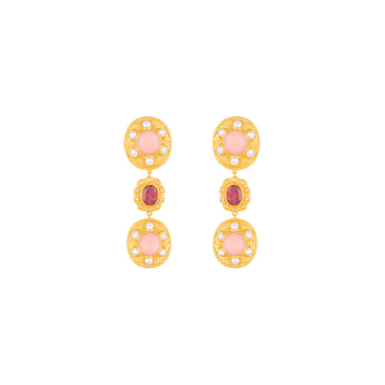 Amara Earrings Pink Coral, Pink Crystal & Pearls