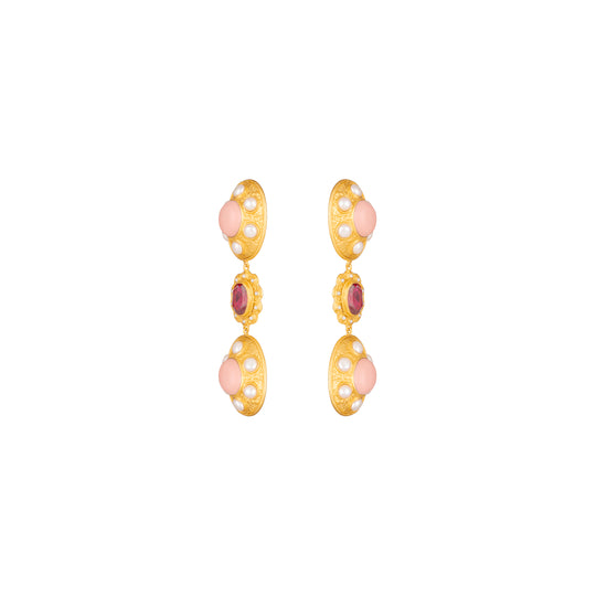 Amara Earrings Pink Coral, Pink Crystal & Pearls
