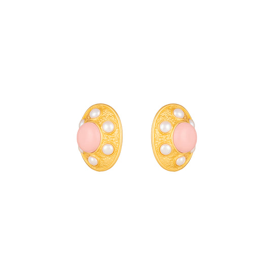 Vivienne Earrings Pink Coral & Pearls
