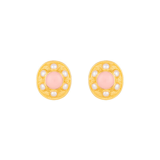 Vivienne Earrings Pink Coral & Pearls