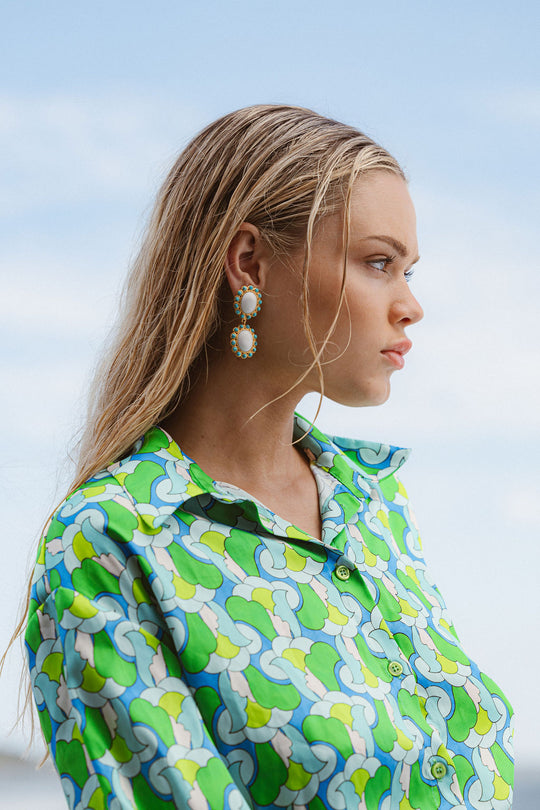 Ada Earrings White Stone & Turquoise