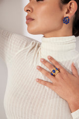 Carmella Earrings Lapis & Clear Crystal