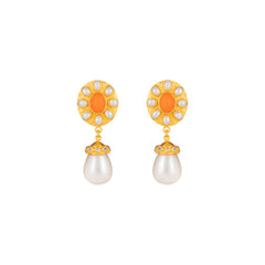 Heather Earrings Orange Coral, Crystal & Pearls