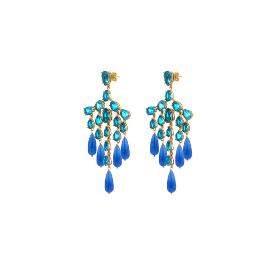Syros Earrings Sapphire Quartz, Topaz Quartz & Blue Jade