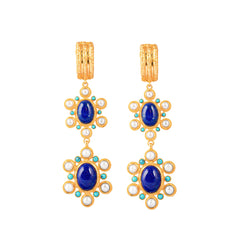 Mademoiselle Earrings Lapis, Turquoise & Pearls