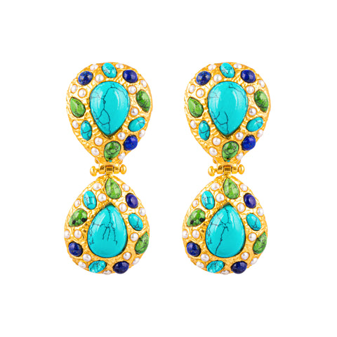 Butterfly Earrings Turquoise, Green Turquoise, Lapis & Pearls