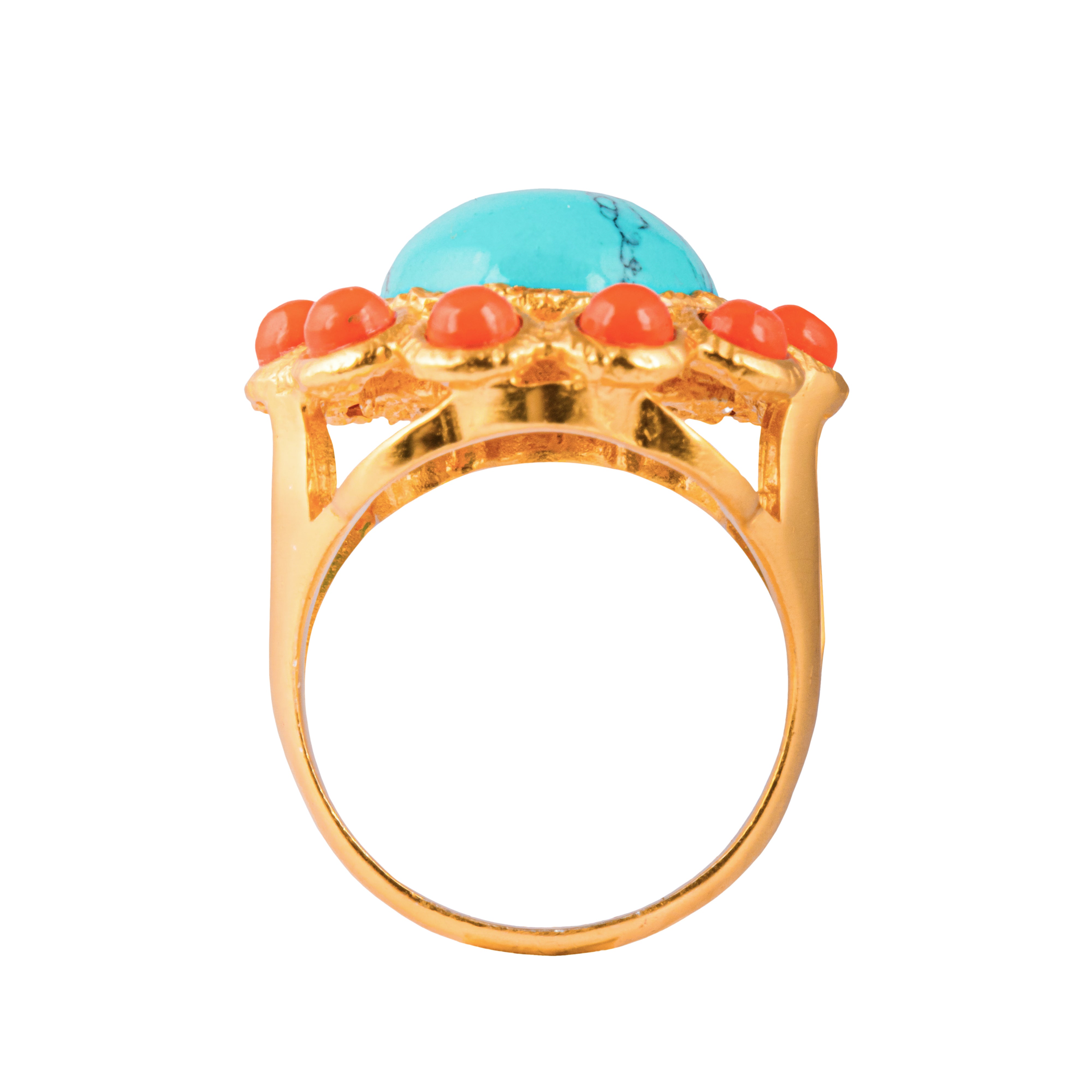 Oceana Ring Turquoise & Orange Coral