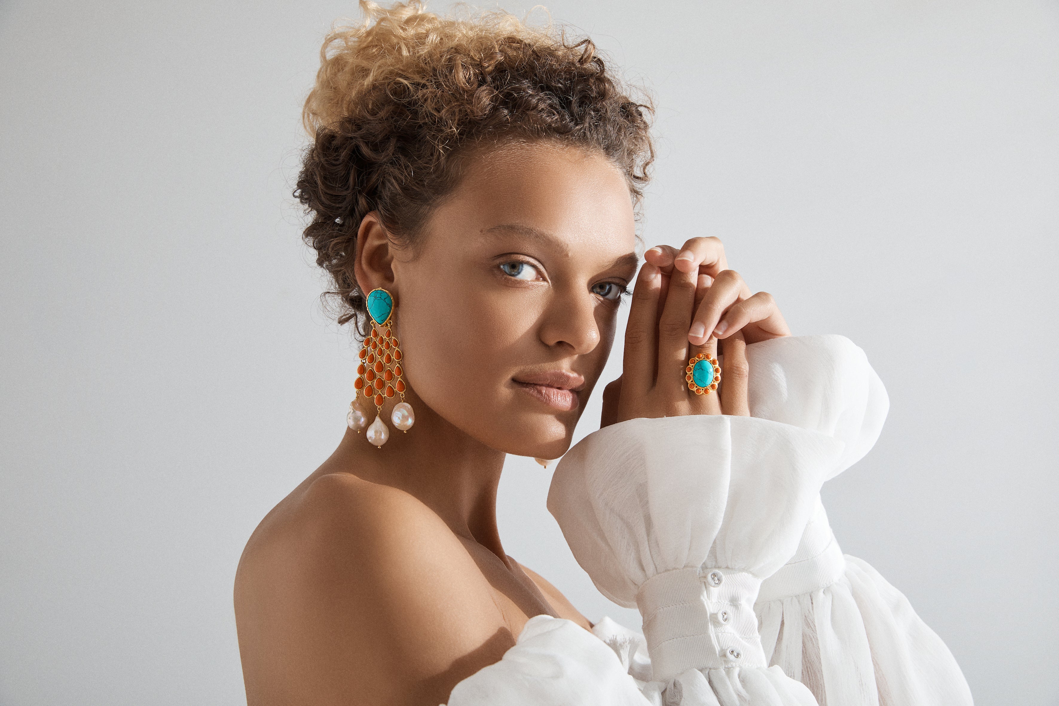 Oceana Ring Turquoise & Orange Coral