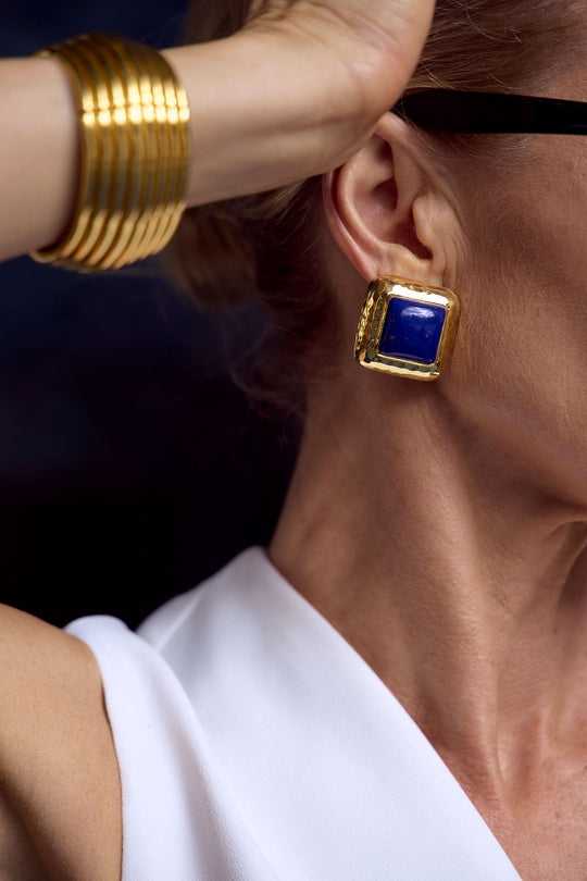 Domed Square Earrings Lapis