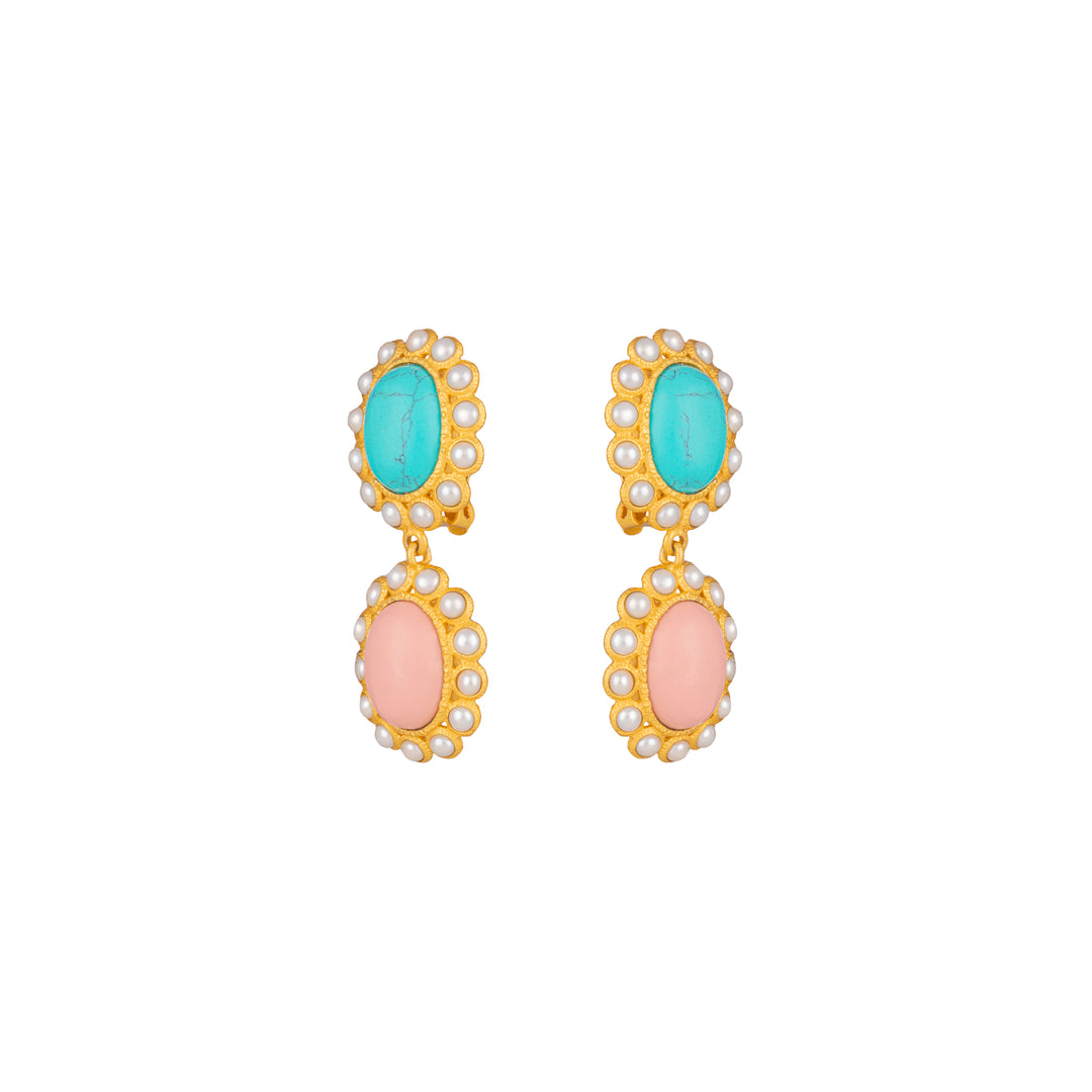 Ada Earrings Pink Coral, Turquoise & Pearls