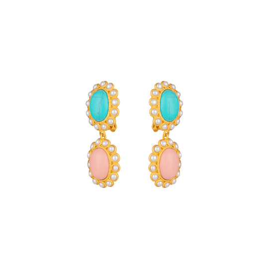 Ada Earrings Pink Coral, Turquoise & Pearls