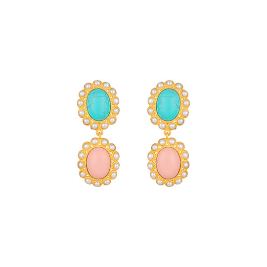 Ada Earrings Pink Coral, Turquoise & Pearls