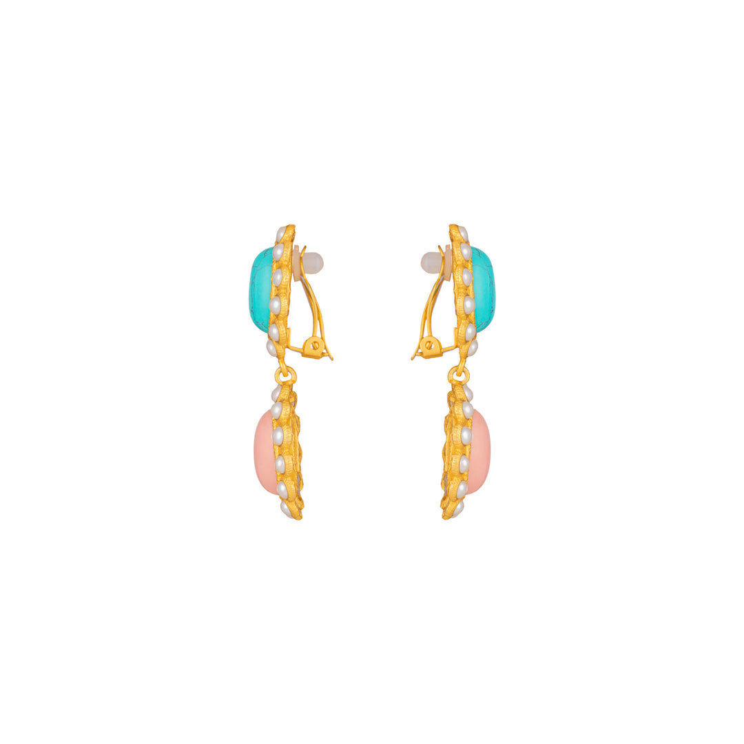 Ada Earrings Pink Coral, Turquoise & Pearls