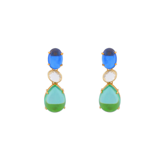 Dawn Earrings Blue Sapphire Quartz, Green Emerald Quartz & Clear Quartz