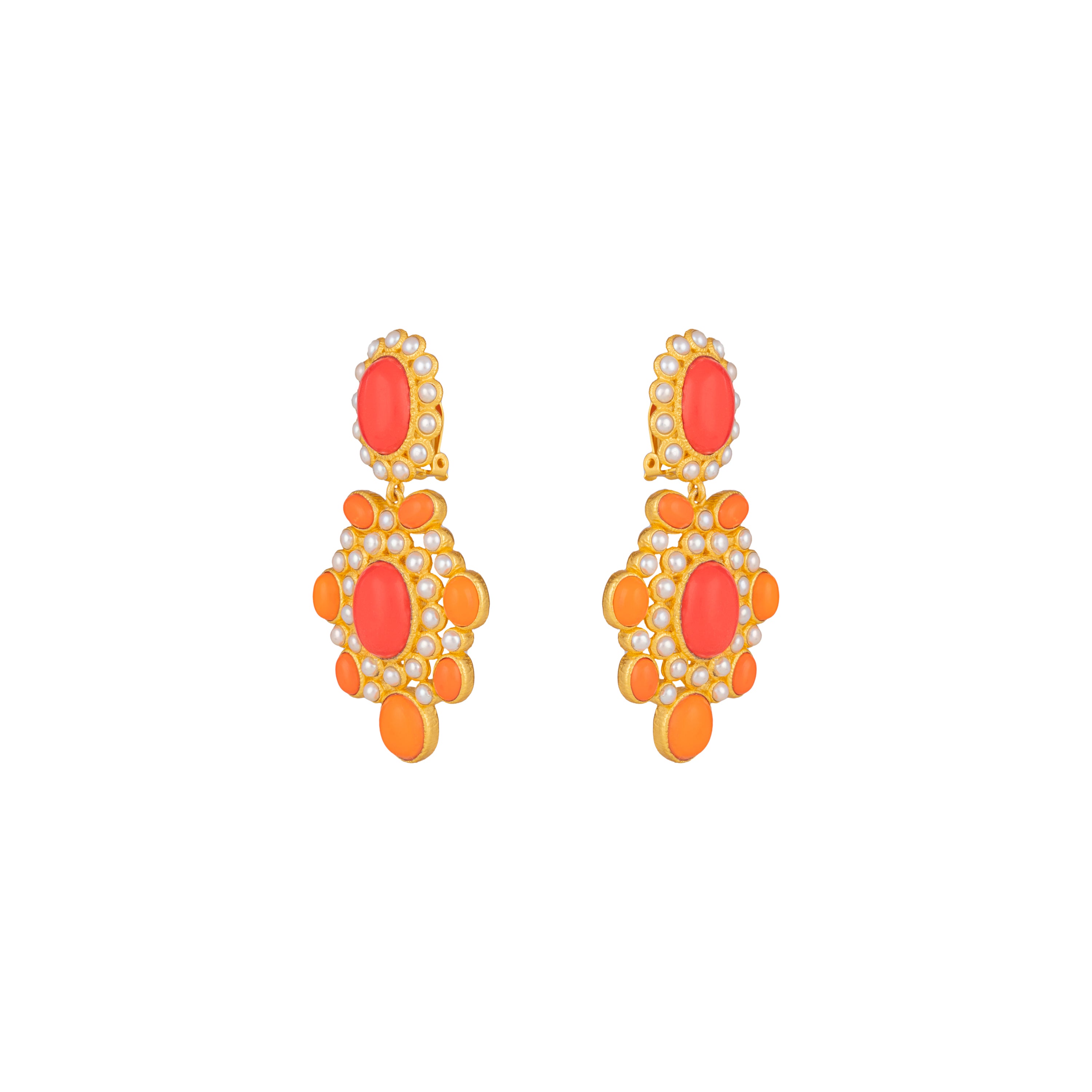 Isola Earrings Orange & Red Coral & Pearls