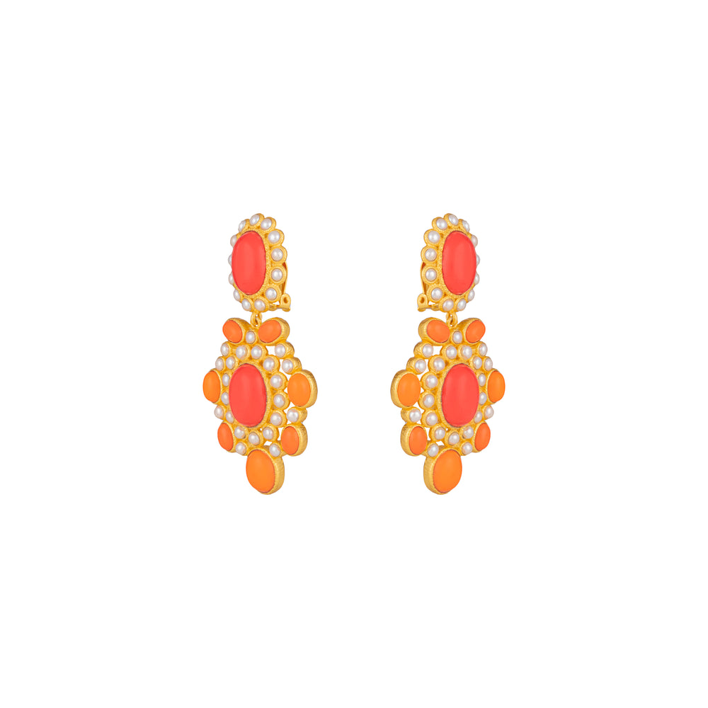 Isola Earrings Orange & Red Coral & Pearls