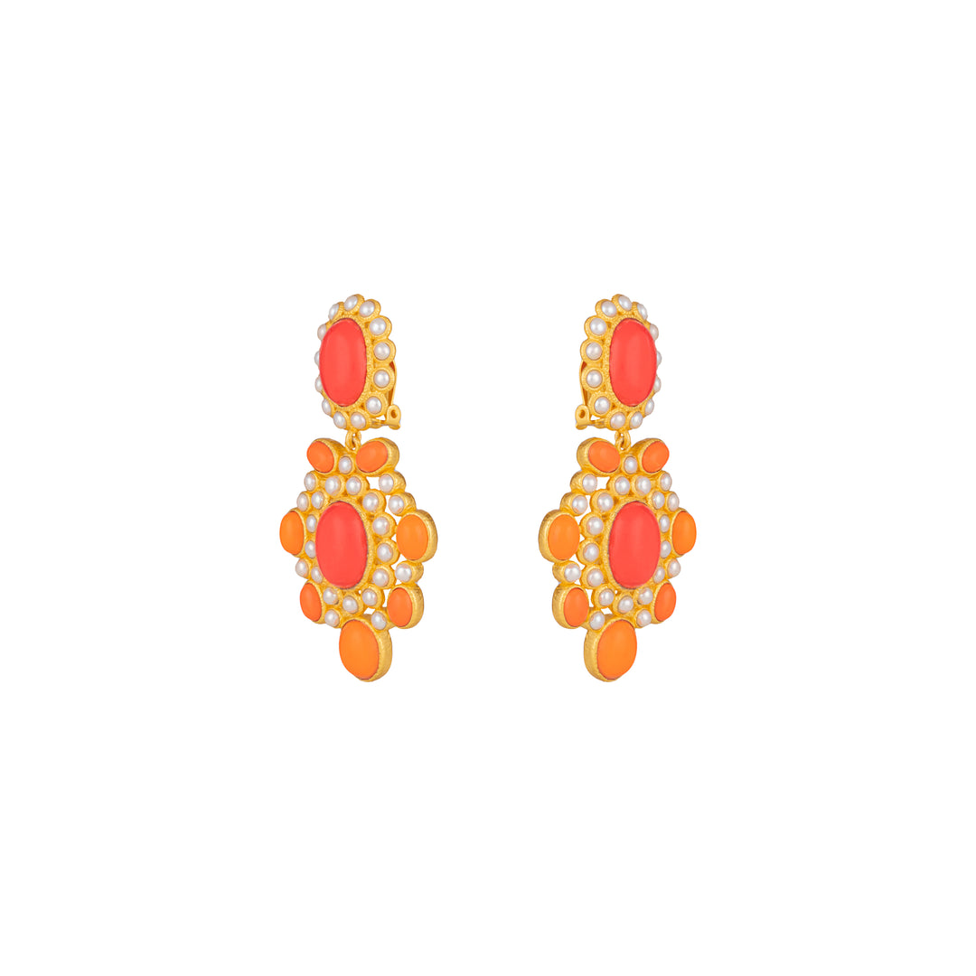 Isola Earrings Orange & Red Coral & Pearls