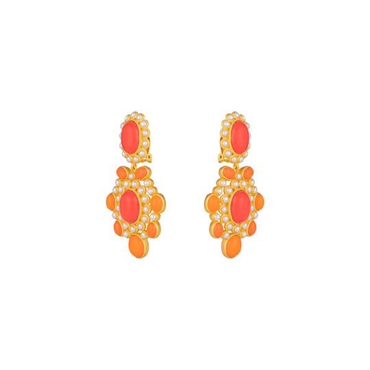 Isola Earrings Orange & Red Coral & Pearls