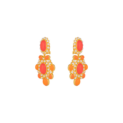 Isola Earrings Orange & Red Coral & Pearls