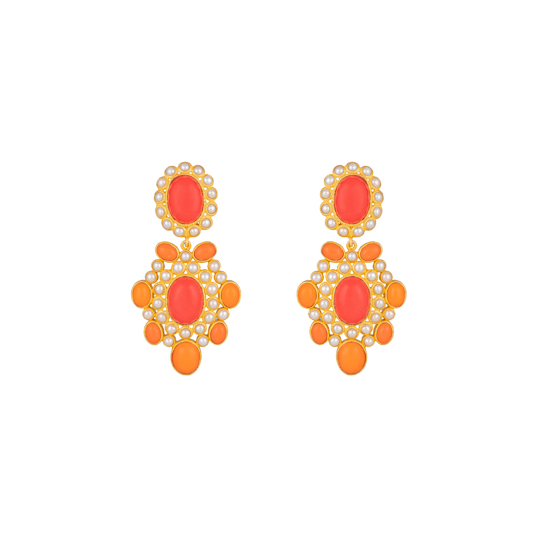 Isola Earrings Orange & Red Coral & Pearls