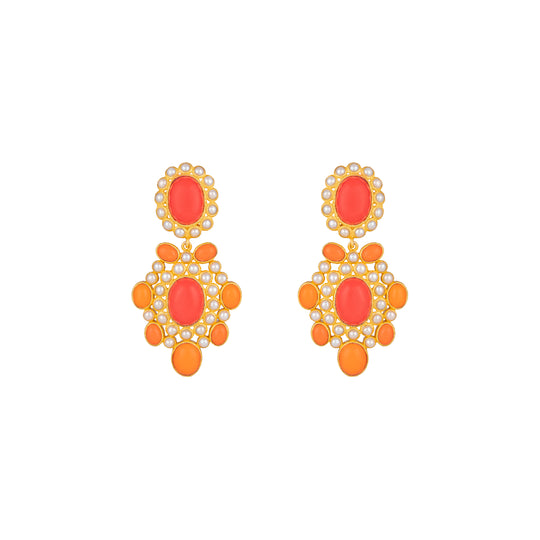 Isola Earrings Orange & Red Coral & Pearls