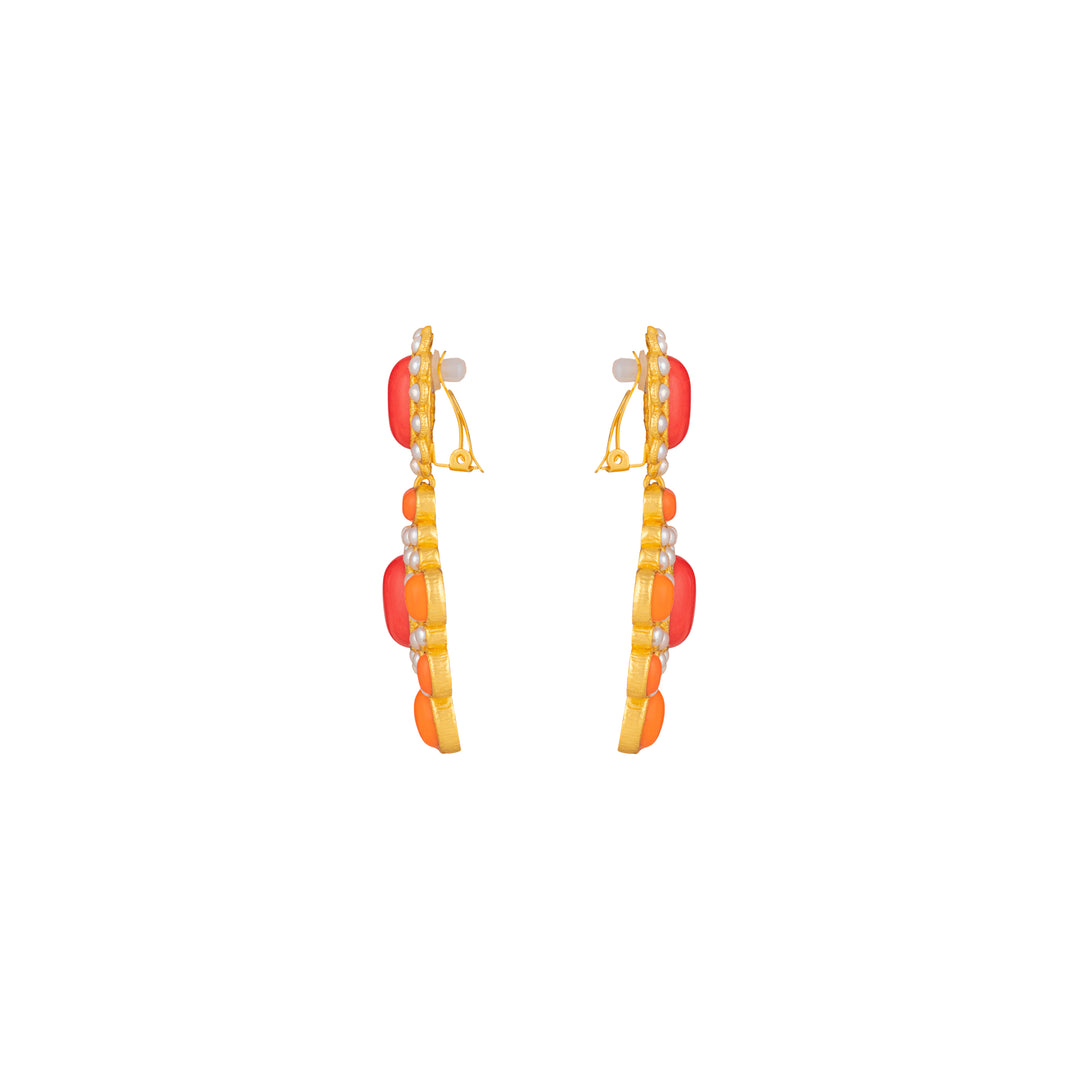 Isola Earrings Orange & Red Coral & Pearls