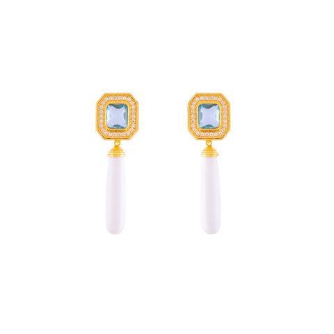 Christina Earrings Light Blue Quartz, Clear Quartz Crystal & White Stone