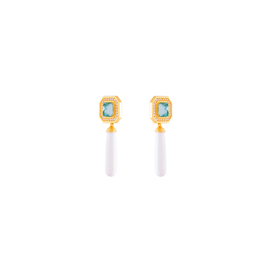 Christina Earrings Light Blue Quartz, Clear Quartz Crystal & White Stone