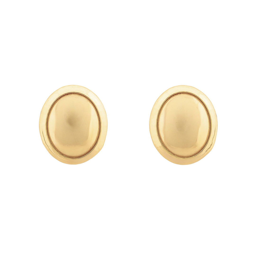 Pair of gold oval earrings on a white background