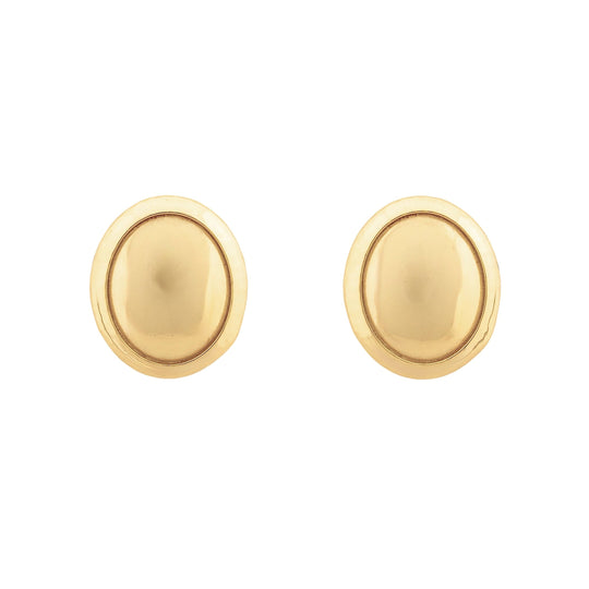 Pair of gold oval earrings on a white background