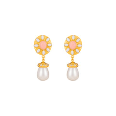Heather Earrings Pink Coral, White Stone, Crystal & Pearls