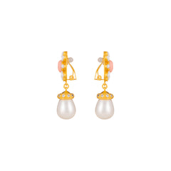 Heather Earrings Pink Coral, White Stone, Crystal & Pearls