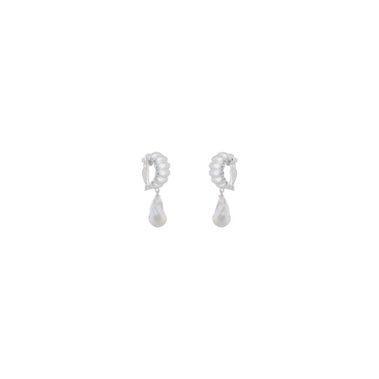 Ribbed Pearl Earrings Silver