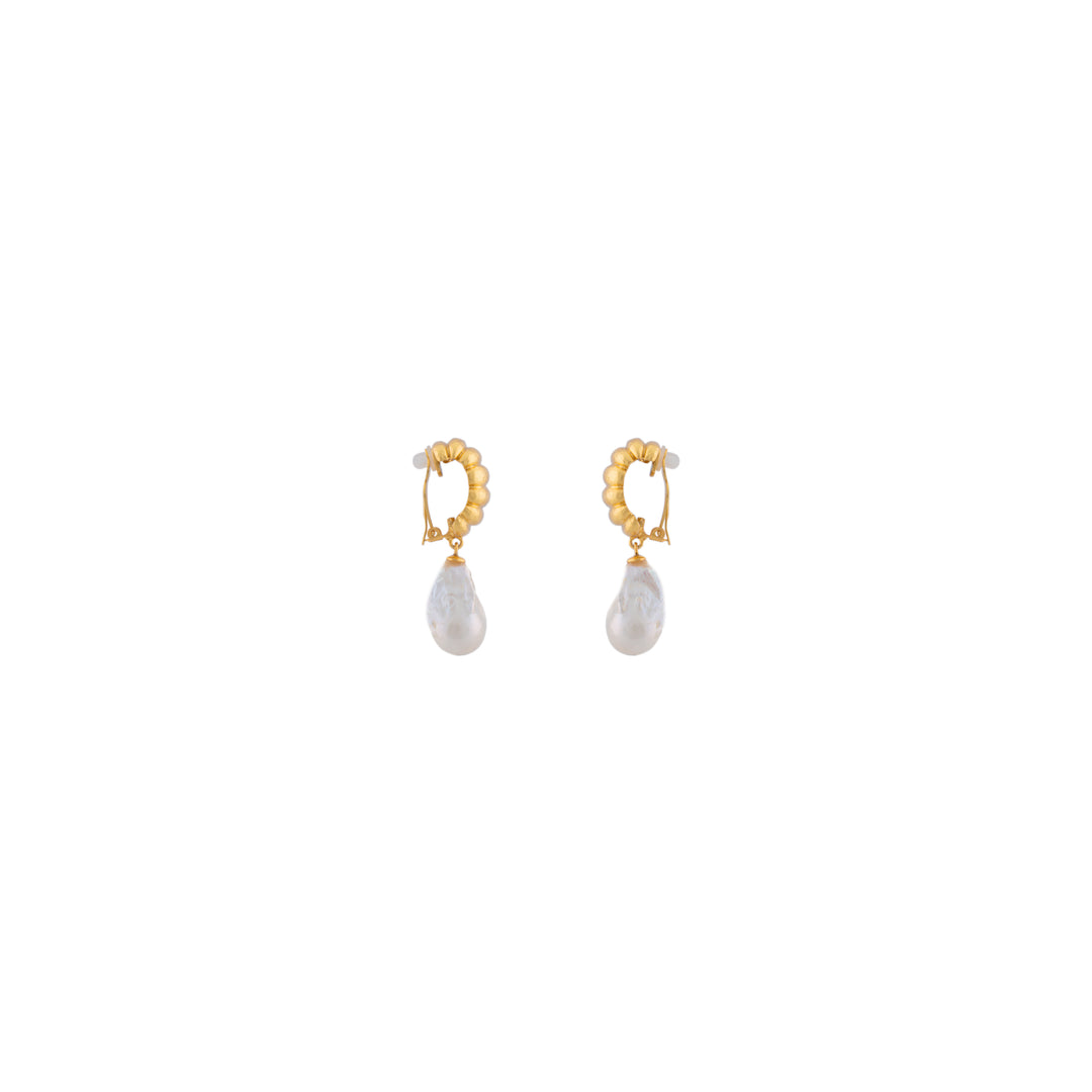 Ribbed Pearl Earrings Gold