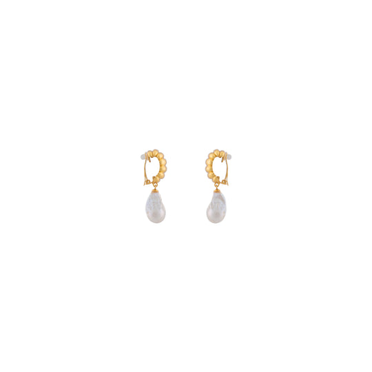 Ribbed Pearl Earrings Gold