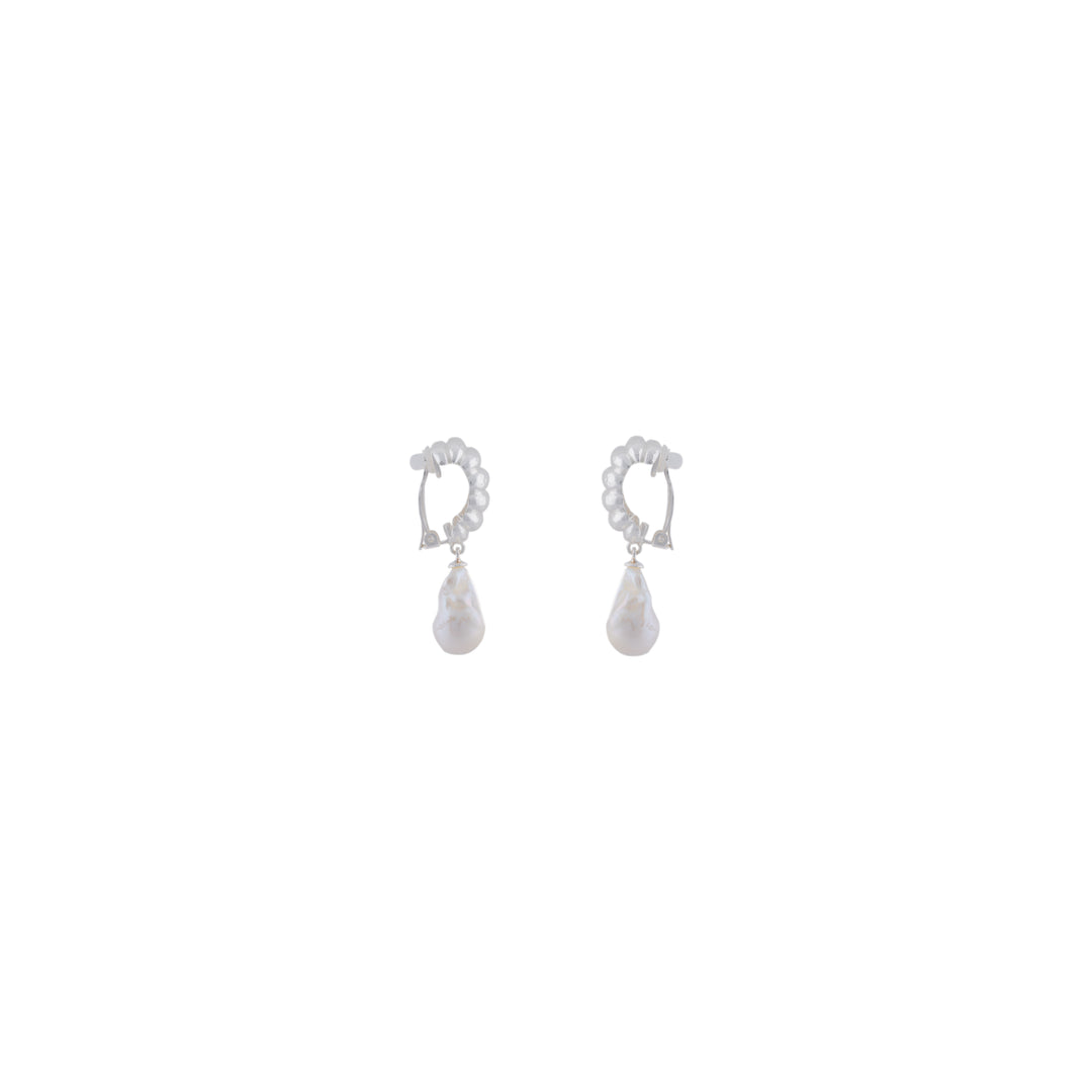 Ribbed Pearl Earrings Silver