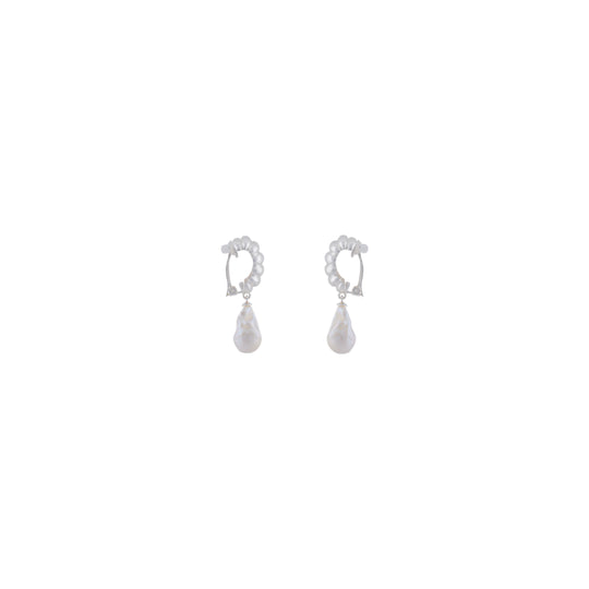 Ribbed Pearl Earrings Silver